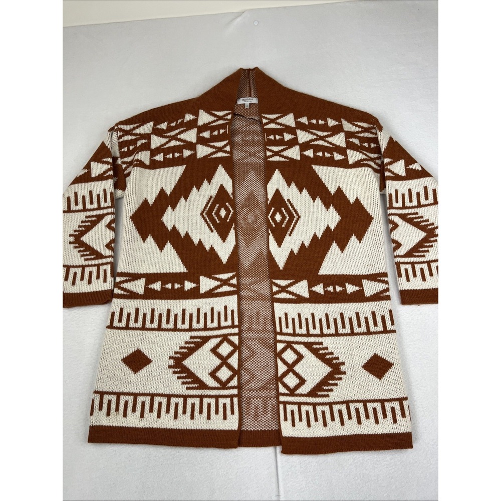 Bartolini Womens S Cardigan Open Front Wool Blend Aztec Geometric Italy Brown